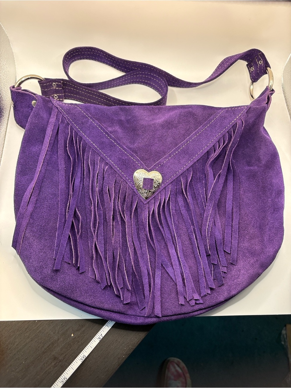 NORTH STAR LEATHER Purple Suede Fringe Crossbody Bag